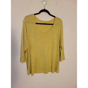 Eileen Fisher Heather Yellow Round Neck 3/4 Sleeve Lightweight Tee Sz 1X